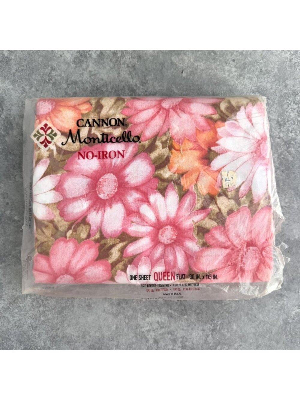 VTG Cannon Monticello Aloha Pink Floral Queen Flat Sheet USA Flower Power NEW